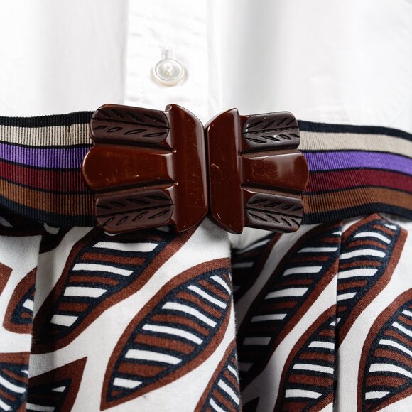 Erika Cavallini White Oxford Ankara Leaves Pattern Belted Shirtdress - Picture 8 of 12